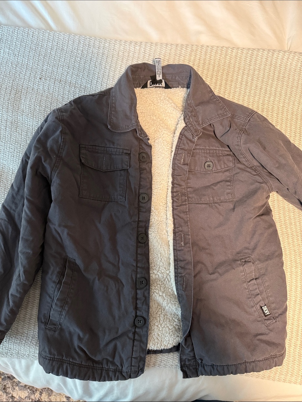 DKNY Kids Gray Sherpa-Lined Puffer Jacket